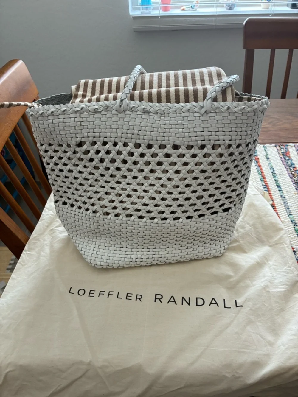 Loeffler Randall White Woven Tote with Braided Handles and Removable lining - Picture 3 of 8